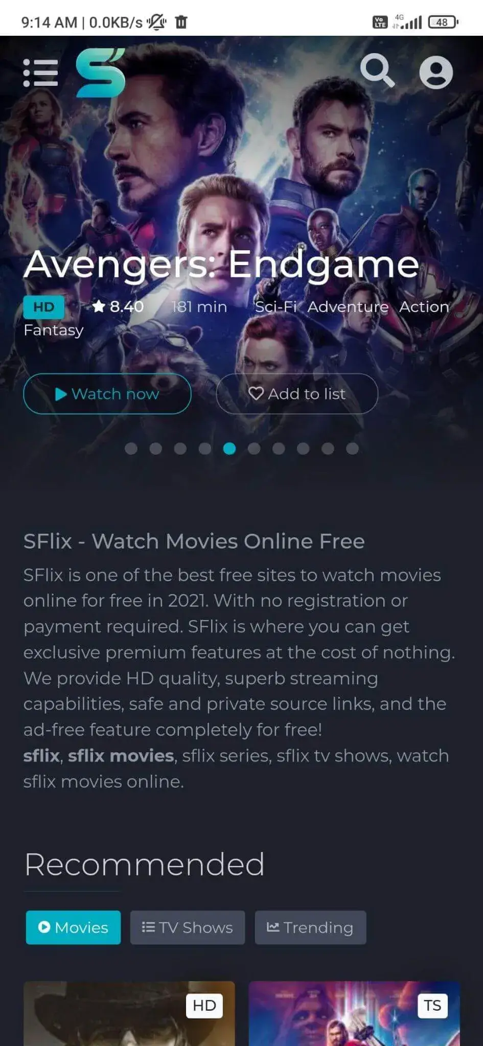 Sflix screenshot